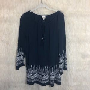 Merona Peasant BoHo Top NWOT Navy and White